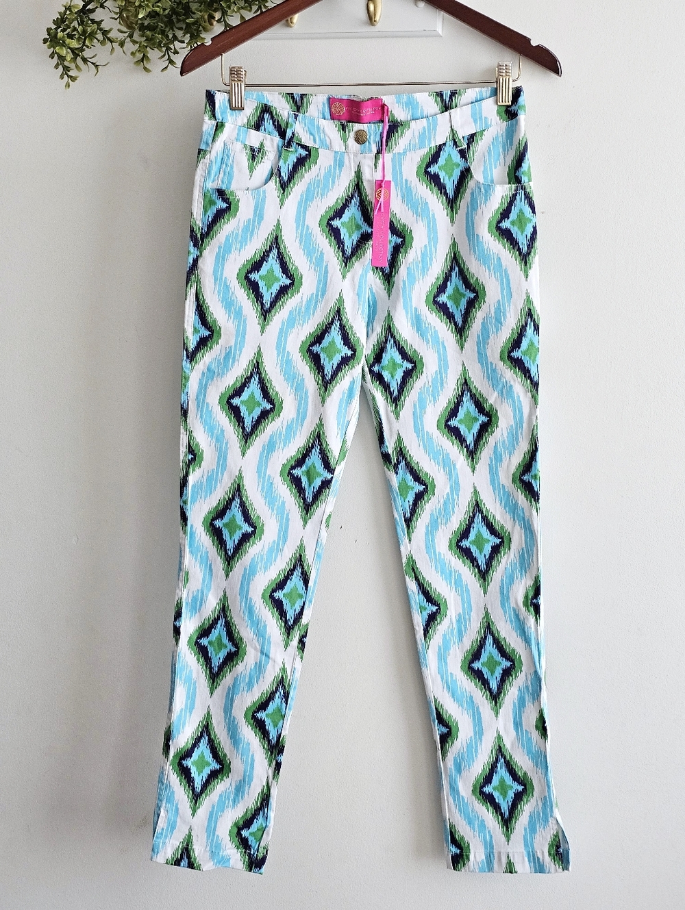 Macbeth Collection Margaret Josephs Ikat Print Pants NWT Size S Blue